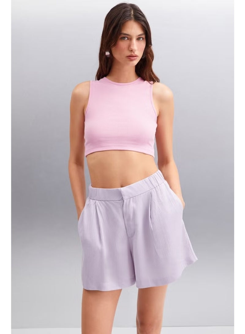 GRIMELANGE JAMI 100% Viscose Slim Women's Lilac Shorts - Image 4