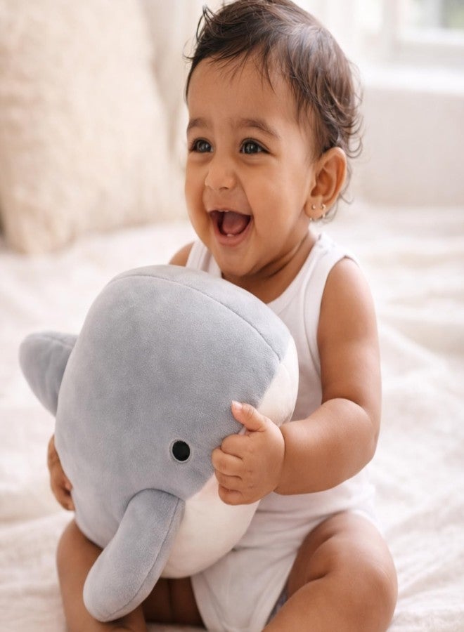 Adhigams Soft Plush Stuffed Whale Toy Cute Kids Baby Cushion Pillow Grey Polyester 40cm Single Piece Nursery Decor Gift Hugging Sleeping Comfort Animal Home Use - Image 2