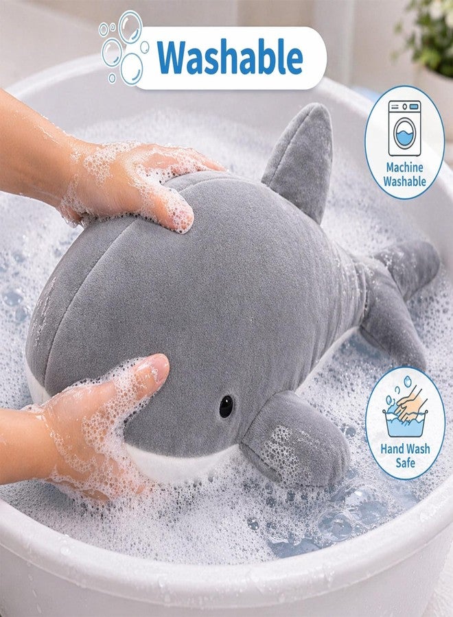 Adhigams Soft Plush Stuffed Whale Toy Cute Kids Baby Cushion Pillow Grey Polyester 40cm Single Piece Nursery Decor Gift Hugging Sleeping Comfort Animal Home Use - Image 4