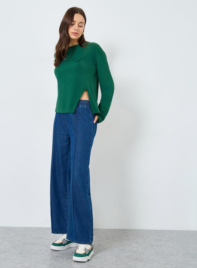 ستايلي تيشيرت واسع بأكمام طويلة وشق جانبي - Image 2