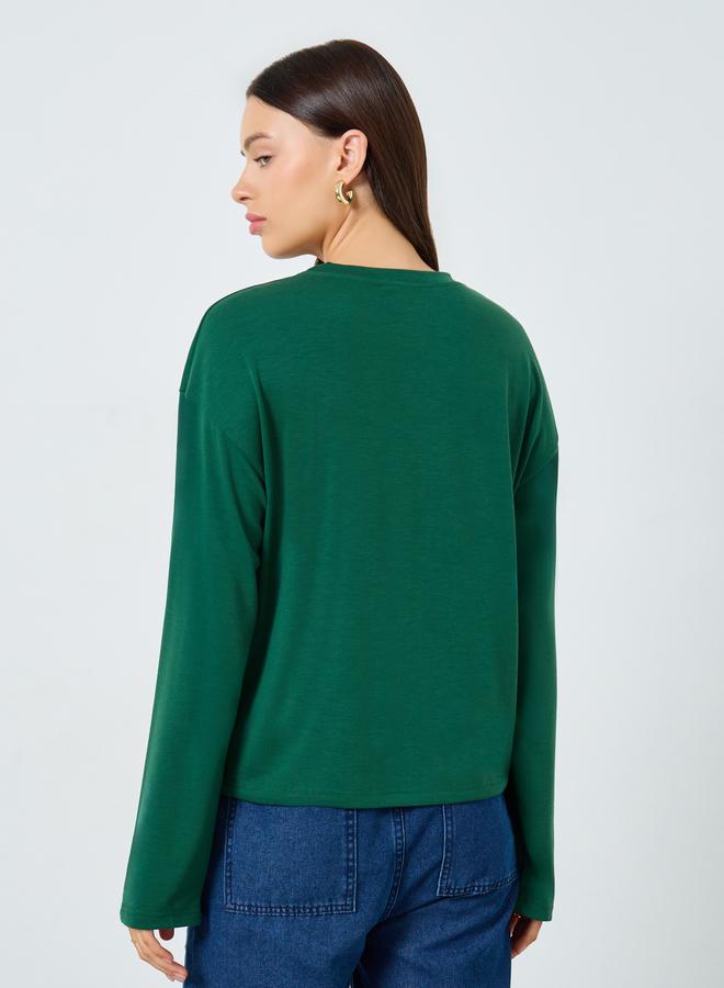 ستايلي تيشيرت واسع بأكمام طويلة وشق جانبي - Image 4