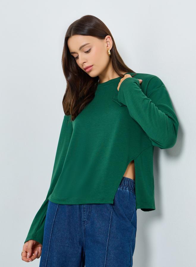 ستايلي تيشيرت واسع بأكمام طويلة وشق جانبي - Image 1