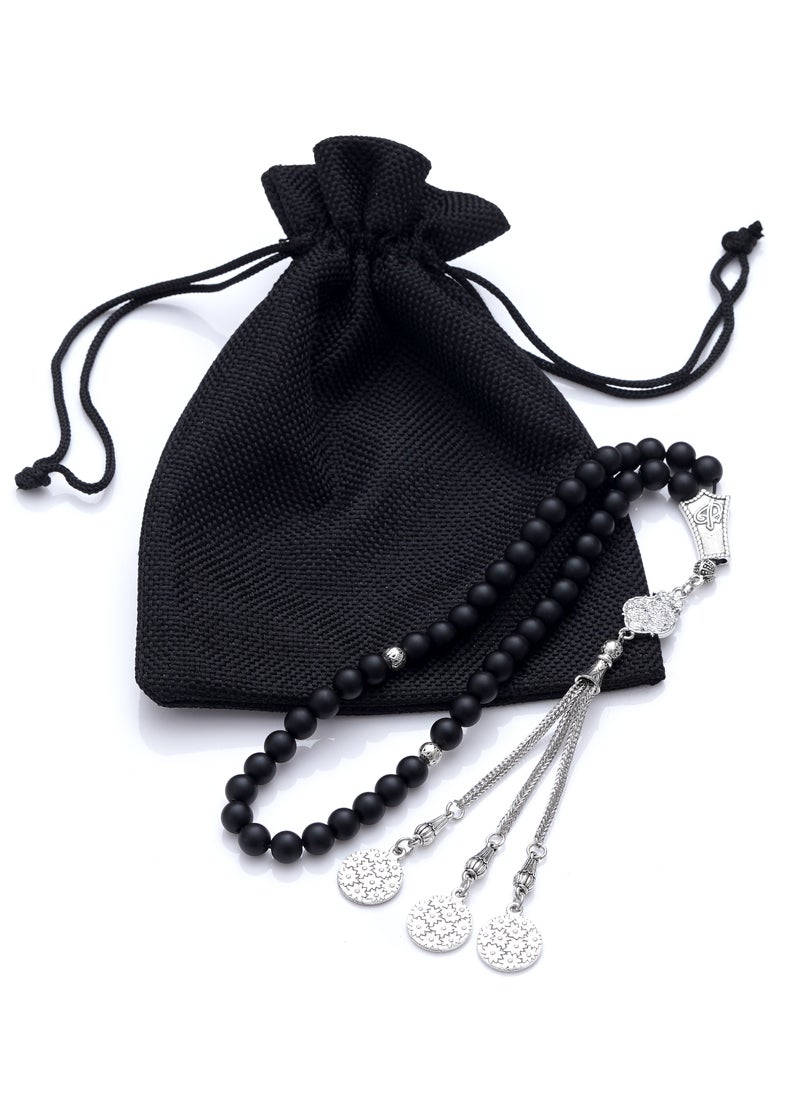Subhati Prayer Beads (Misbah) with metal Parts and Onyx Stone | 8 MM Beads - 45 Pcs |Gandeel Writing 6  - Image 2
