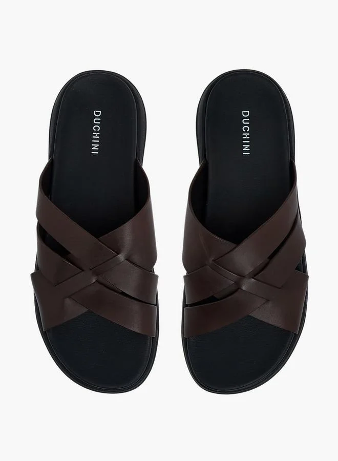 دوتشيني Men Leather Cross Strap Sandals