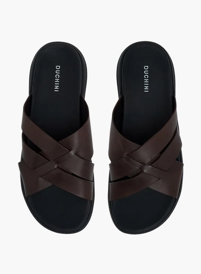 DUCHINI Men Leather Cross Strap Sandals