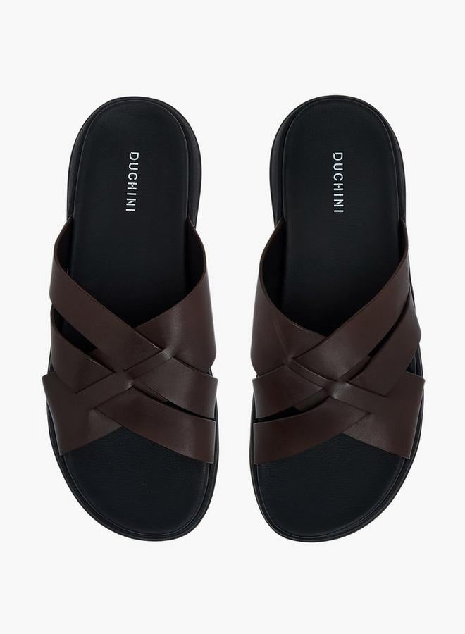 DUCHINI Men Leather Cross Strap Sandals - Image 2