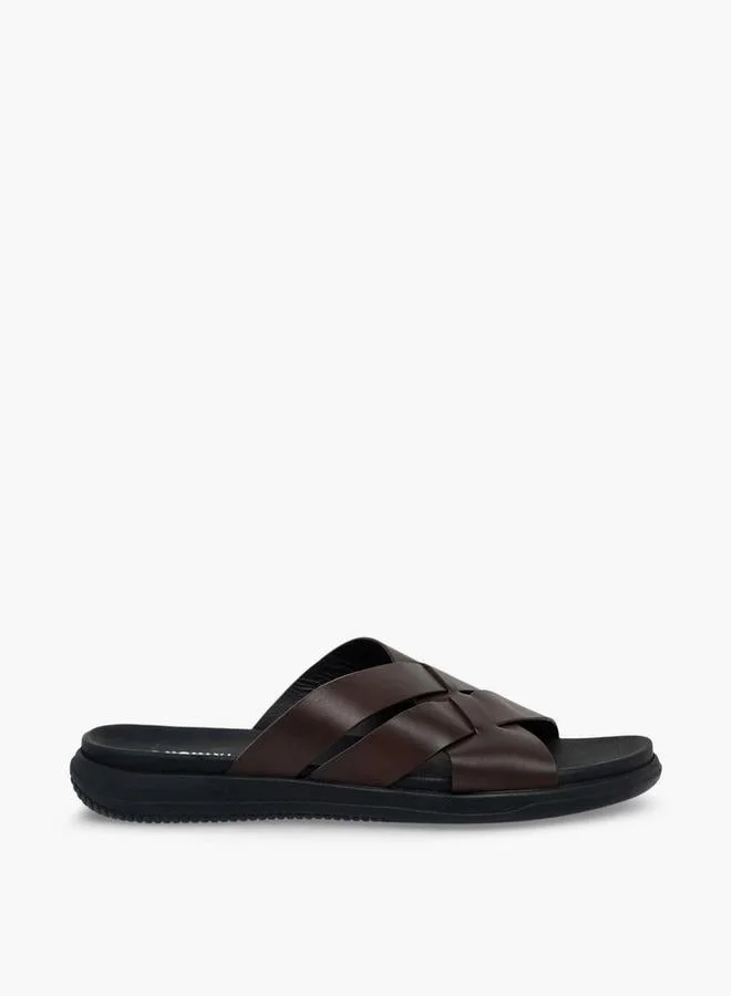 DUCHINI Men Leather Cross Strap Sandals