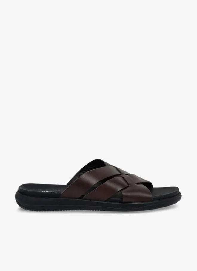 DUCHINI Men Leather Cross Strap Sandals