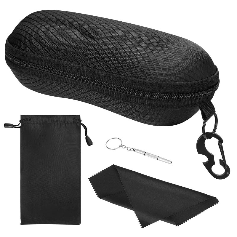 MoKo EVA Semi Hard Shell Sunglasses Case, Unisex Protective Eyeglass Case Glasses Case Holder with Metal Hanging Hook Mini Screwdriver for Men Women, Black - Image 1