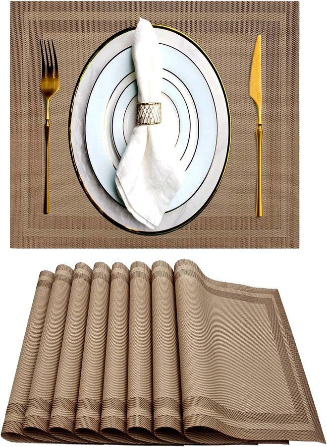 Cilveec Table Mats Set of 6, Size 45 x 30cm, Non-Slip Crossweave Woven PVC, Washable/Heat and Stain Resistant, Indoor/Outdoor Placemats, Brown / 6Pcs - Image 1
