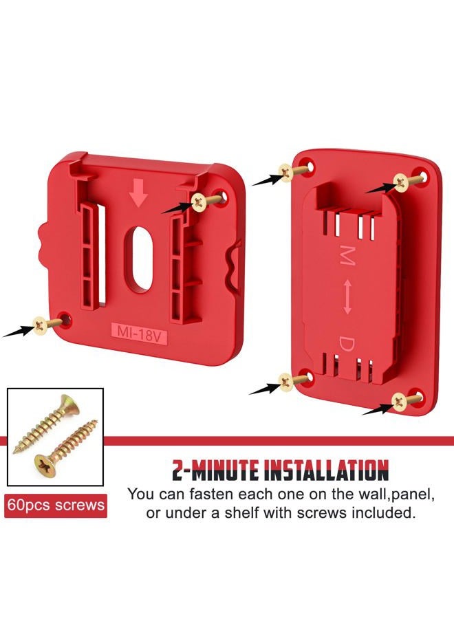 Crivnhar 20 Pack Battery Holders and Tool Holders for Milwaukee 18V Power Tools, 10 Pack Battery Mounts Dock Holder Hangers Fit for 18V Batteries, 10 Pack Wall Mount Drill Tool Storage Holder(w/60 Screws) - Image 4