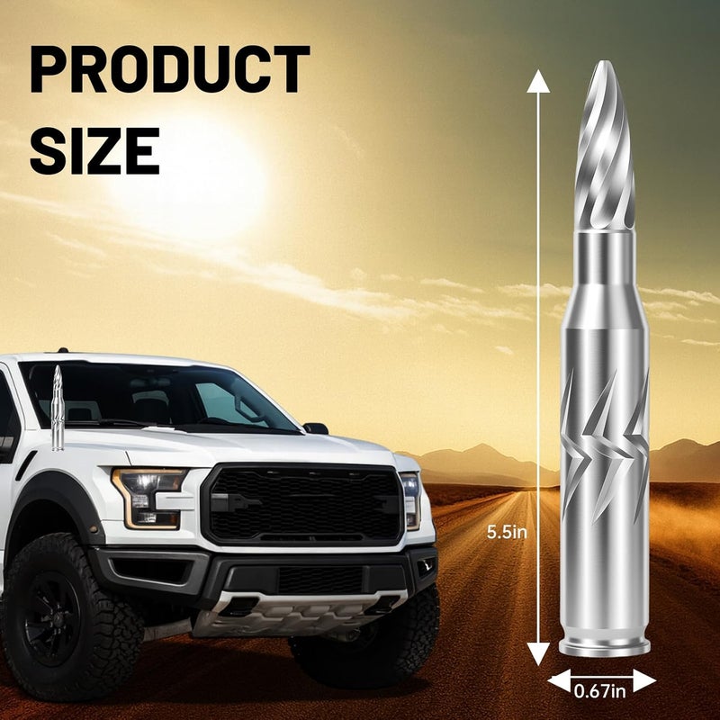 Lenareli 5.5in Chrome Bullet Antenna 50 Cal Truck Antenna Fittings， Fit for Ford F150 F250 F350 Raptor/Dodge RAM 1500 2500 3500/Chevrolet Silverado & GMC Majority Short Replacement Antenna (Chrome) Dense material - Image 2