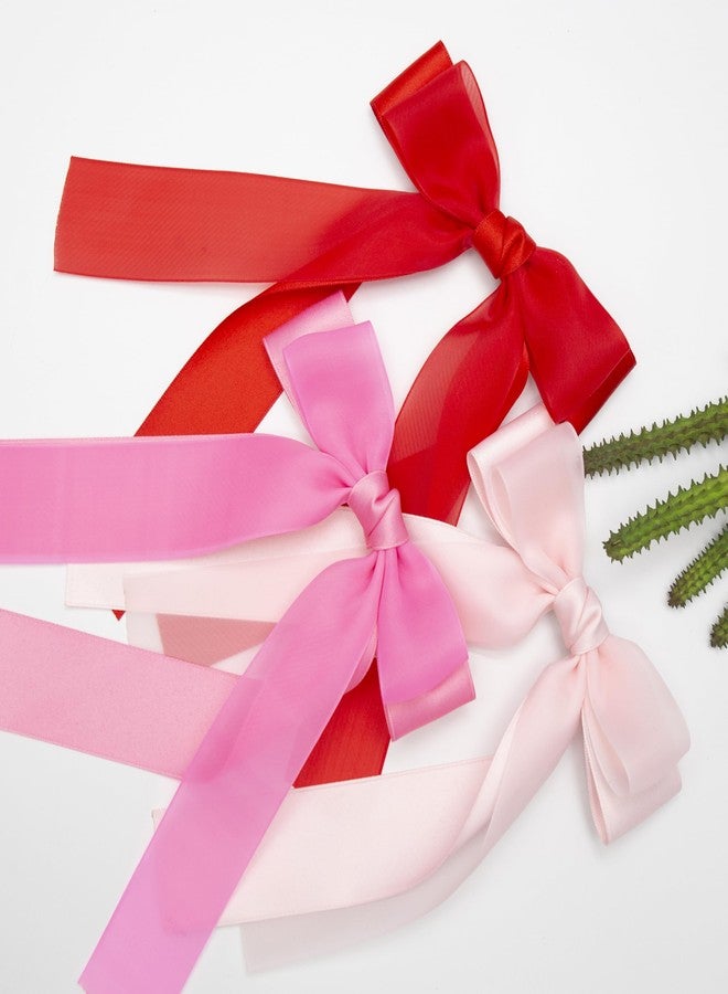 جيلي 3 قطع من ربطات الشعر للنساء والفتيات، 3 ألوان: أحمر، وردي، وردي فاقع. مشابك شعر على شكل فيونكات كبيرة لطيفة مع شرائط شعر طويلة. مشابك أنيقة لإكسسوارات الشعر للنساء والفتيات والأطفال الصغار والمراهقات. - Image 5