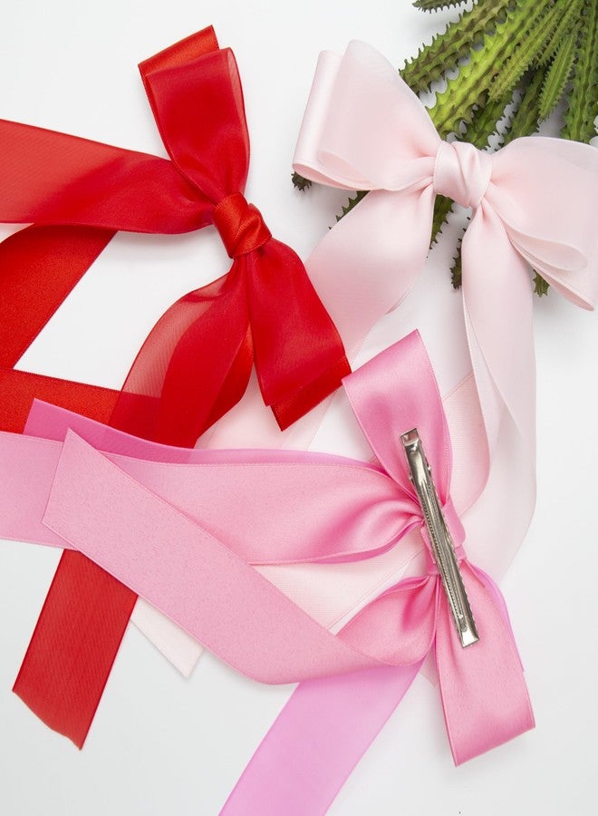 جيلي 3 قطع من ربطات الشعر للنساء والفتيات، 3 ألوان: أحمر، وردي، وردي فاقع. مشابك شعر على شكل فيونكات كبيرة لطيفة مع شرائط شعر طويلة. مشابك أنيقة لإكسسوارات الشعر للنساء والفتيات والأطفال الصغار والمراهقات. - Image 4