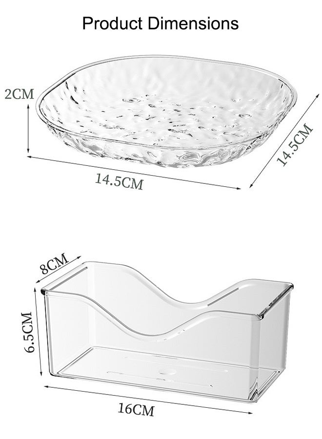 صحاني تقديم مجموعة أطباق العشاء مع رف تصريف 8 قطع من أطباق العشاء الشفافة طبق سلطة مموج الماء، أطباق غداء قابلة لإعادة الاستخدام لأطباق الكعك والمعكرونة وشرائح اللحم والفاكهة لحفلات المطبخ في المطاعم، شفافة - Image 2