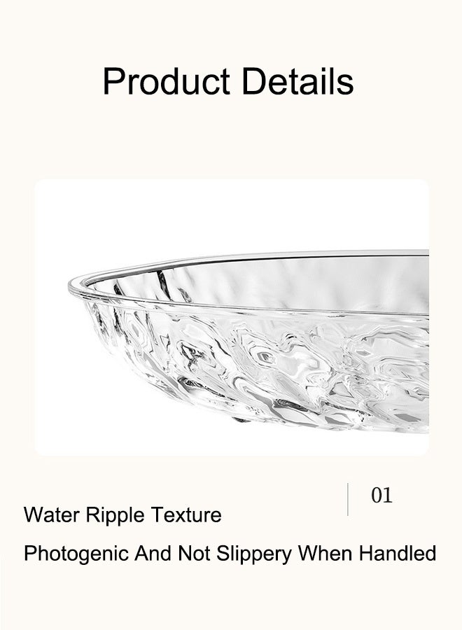 صحاني تقديم مجموعة أطباق العشاء مع رف تصريف 8 قطع من أطباق العشاء الشفافة طبق سلطة مموج الماء، أطباق غداء قابلة لإعادة الاستخدام لأطباق الكعك والمعكرونة وشرائح اللحم والفاكهة لحفلات المطبخ في المطاعم، شفافة - Image 3