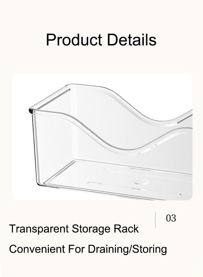 صحاني تقديم مجموعة أطباق العشاء مع رف تصريف 8 قطع من أطباق العشاء الشفافة طبق سلطة مموج الماء، أطباق غداء قابلة لإعادة الاستخدام لأطباق الكعك والمعكرونة وشرائح اللحم والفاكهة لحفلات المطبخ في المطاعم، شفافة - Image 5