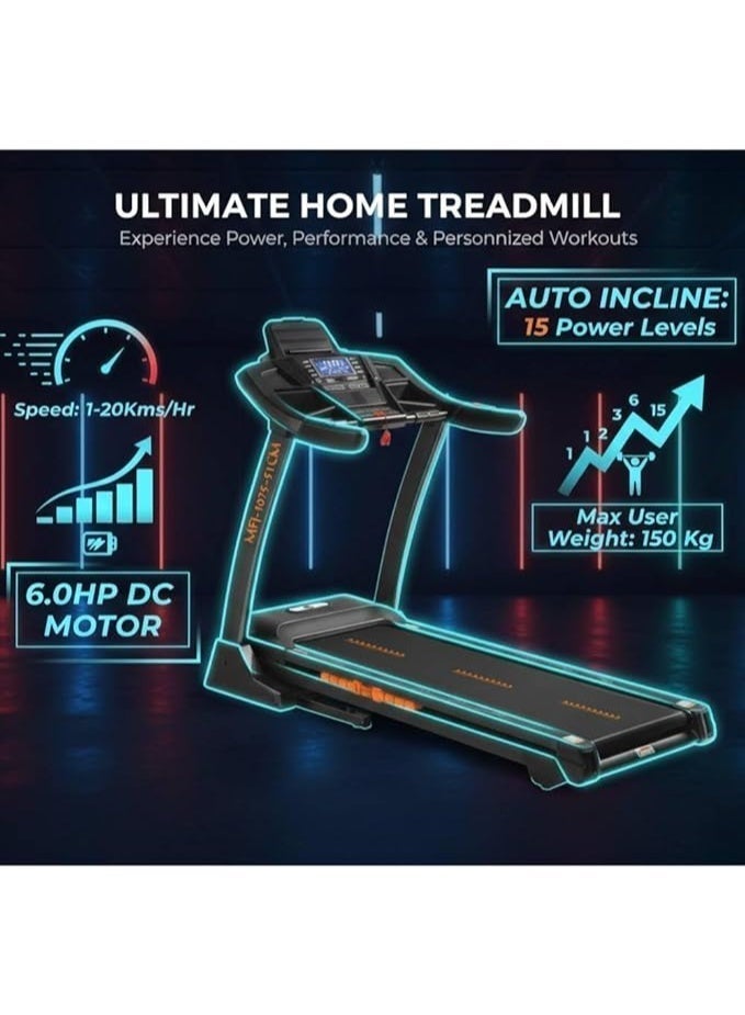 Marshal Fitness 6.0HP Motorized Treadmill with Auto Incline – Foldable Home Running Machine, LCD Display, Bluetooth Speaker, 150kg Max Capacity - Image 4
