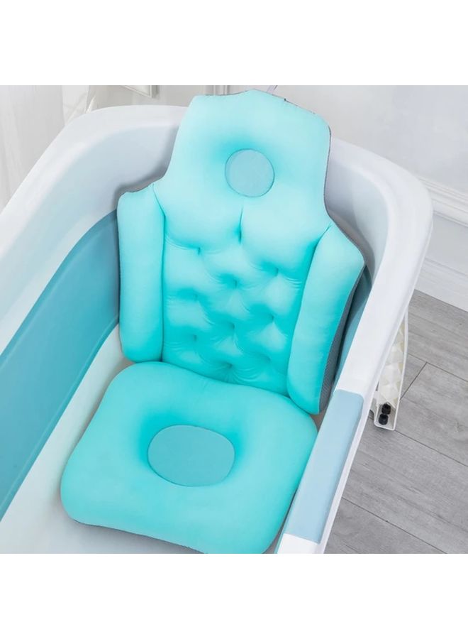 Blue Ergonomic Folding Bathtub Mat Set With Backrest Durable Polyester Bath Cushion - Image 2