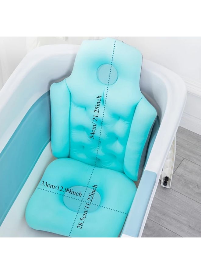 Blue Ergonomic Folding Bathtub Mat Set With Backrest Durable Polyester Bath Cushion - Image 4