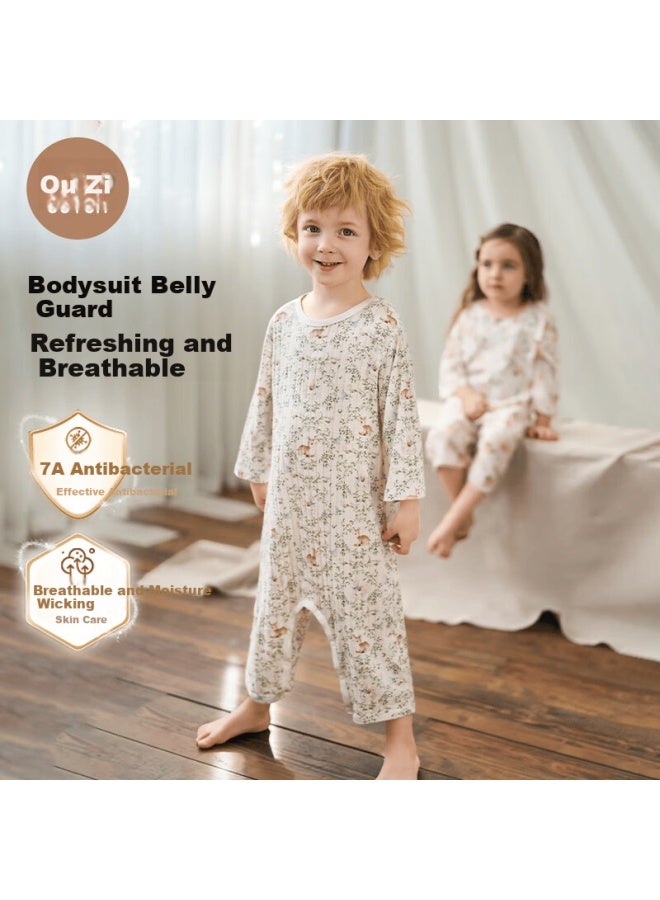 Ouyun Children's Summer Pajamas, Thin Pure Cotton Baby Home Wear Onesie Air Conditioning Suit, Strawberry, Size 90 - Image 4