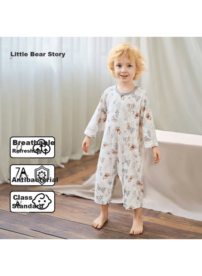 Ouyun Children's Summer Pajamas, Thin Pure Cotton Baby Home Wear Onesie Air Conditioning Suit, Strawberry, Size 90 - Image 1