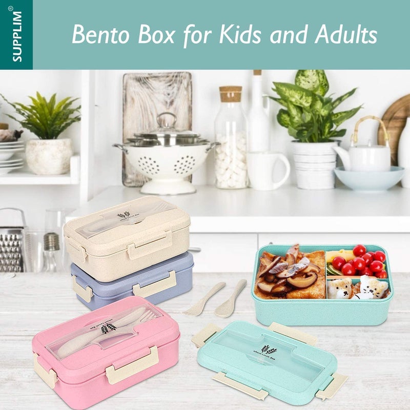 STAR WORK 3 Compartment Lunch Box, Wheat Straw Lunch Containers With Utensils, Leak Proof Meal Prep Containers, Microwave and Dishwasher Safe (BEIGE) - Image 5