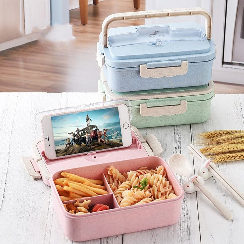 STAR WORK 3 Compartment Lunch Box, Wheat Straw Lunch Containers With Utensils, Leak Proof Meal Prep Containers, Microwave and Dishwasher Safe (BEIGE) - Image 3