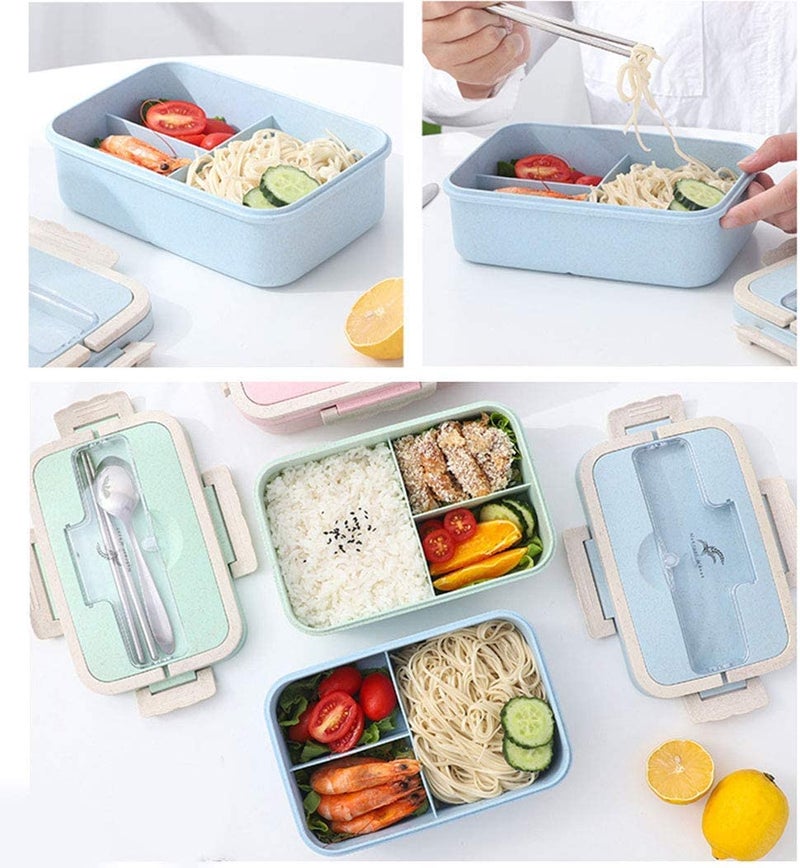 STAR WORK 3 Compartment Lunch Box, Wheat Straw Lunch Containers With Utensils, Leak Proof Meal Prep Containers, Microwave and Dishwasher Safe (BEIGE) - Image 4