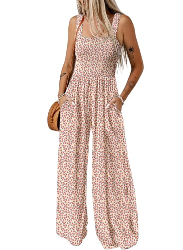 Dokotoo Womens Overalls Khaki Jumpsuits for Women Casual Loose Fit Solid Color Wide Leg One Piece Sleeveless Jumpsuit Printed Long Pant Rompers with Pockets Medium - Image 1