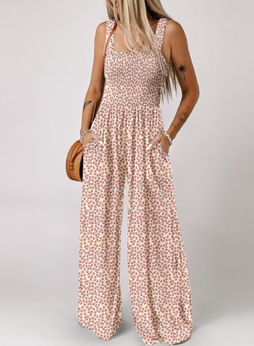 Dokotoo Womens Overalls Khaki Jumpsuits for Women Casual Loose Fit Solid Color Wide Leg One Piece Sleeveless Jumpsuit Printed Long Pant Rompers with Pockets Medium - Image 2