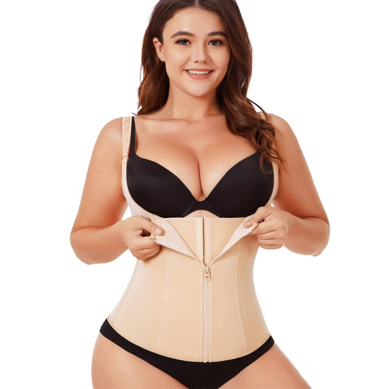 Eleady Women's Underbust Corset Waist Trainer Cincher Steel Boned Body Shaper Vest with Adjustable Straps (L, Beige) - Image 1