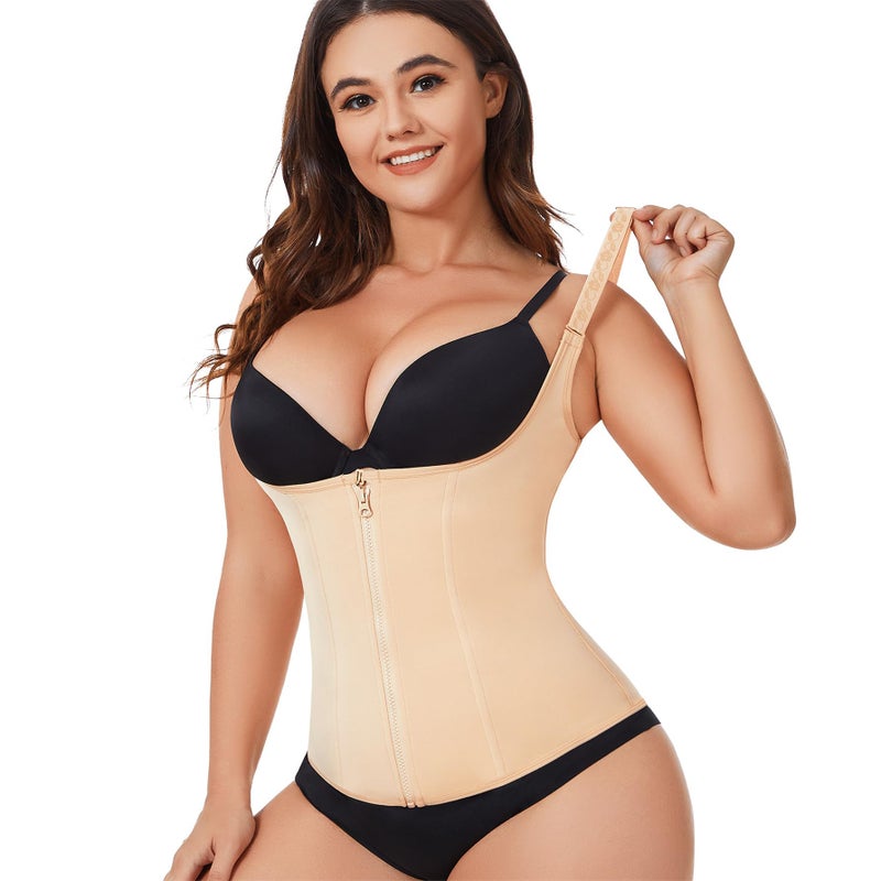 Eleady Women's Underbust Corset Waist Trainer Cincher Steel Boned Body Shaper Vest with Adjustable Straps (L, Beige) - Image 5