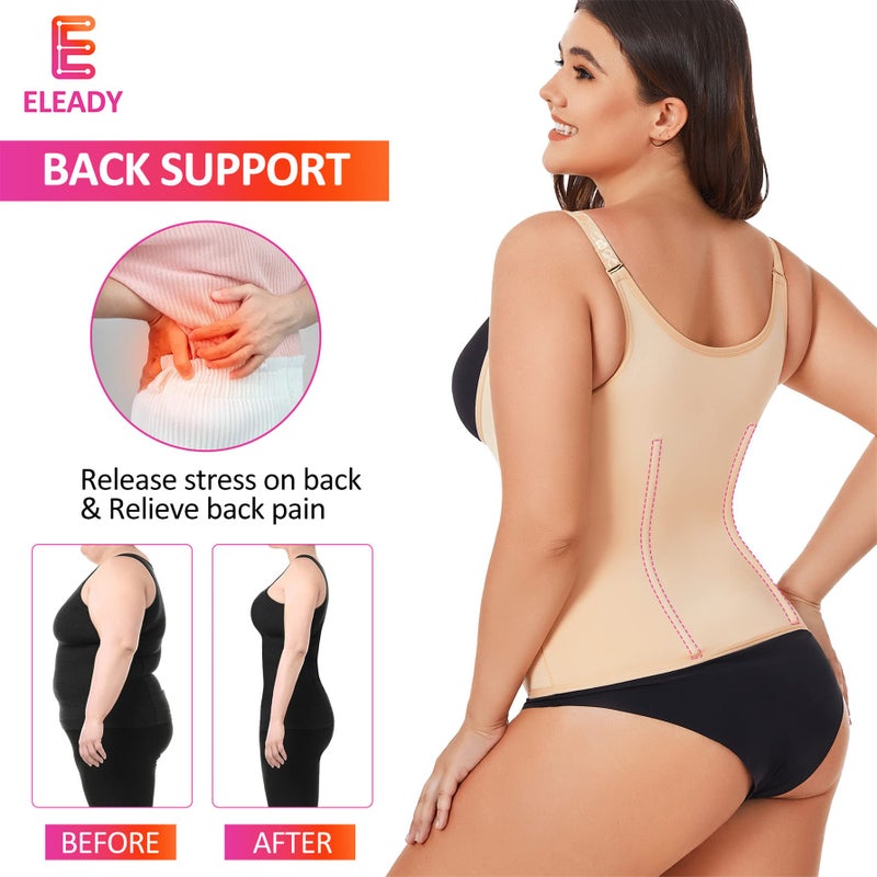 Eleady Women's Underbust Corset Waist Trainer Cincher Steel Boned Body Shaper Vest with Adjustable Straps (L, Beige) - Image 3