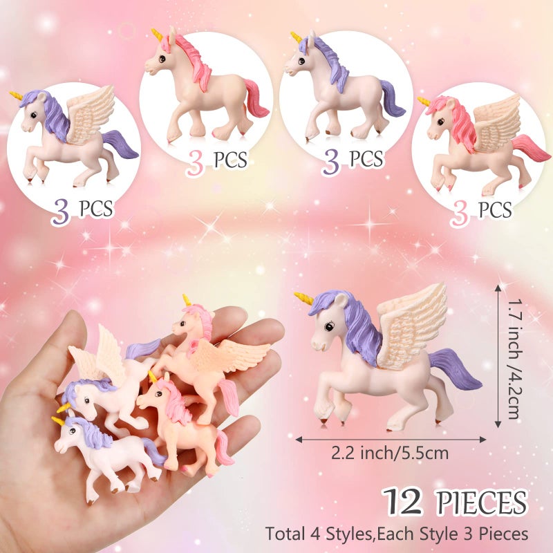 Chunful Mini Unicorn Lovely Flying Horse Unicorn Figurine Unicorn Cake Toppers Cake Decoration Miniature Figurines Birthday Cake Topper for Unicorn Theme Baby Shower Birthday Party Decorations (12 Pcs)  - Image 3