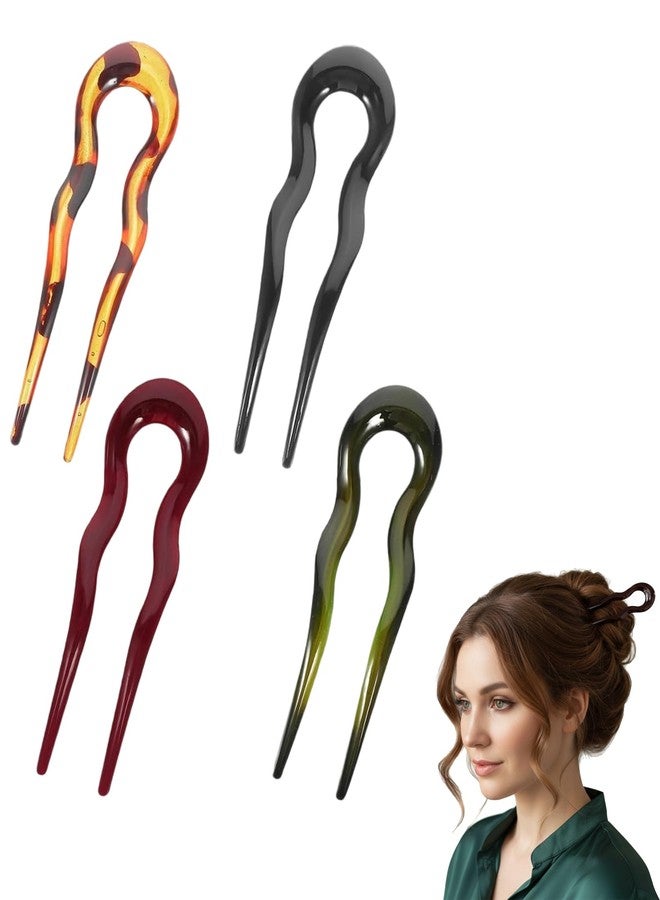 Aeenioy 4 French Pins for Hair, U Pins for Hair Styling, Hair Stick for Buns, Hair Accessories for Women, Stylish Hair Pins for Hair Styling, Chinese Hairs Pin, Hair Pin for Woman Bun Stick, Hairs Buns Clip, Hair Bun Accessories, Banana Clips for Hairs, Wedding, Party, Work, Sports - Image 1