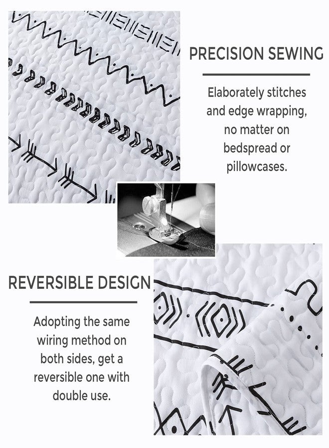 Andency White Quilt Set Oversized King (118x120 Inch), 3 Pieces(1 Striped Triangle Printed Quilt and 2 Pillowcases), Bohemian Summer Lightweight Reversible Microfiber Bedspread Coverlet Sets - Image 4