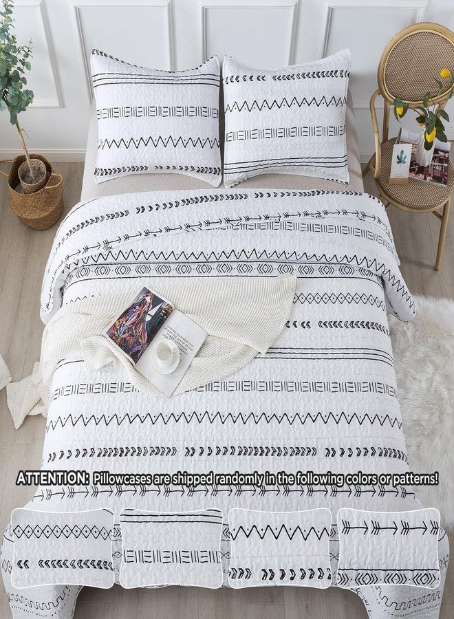 Andency White Quilt Set Oversized King (118x120 Inch), 3 Pieces(1 Striped Triangle Printed Quilt and 2 Pillowcases), Bohemian Summer Lightweight Reversible Microfiber Bedspread Coverlet Sets - Image 5