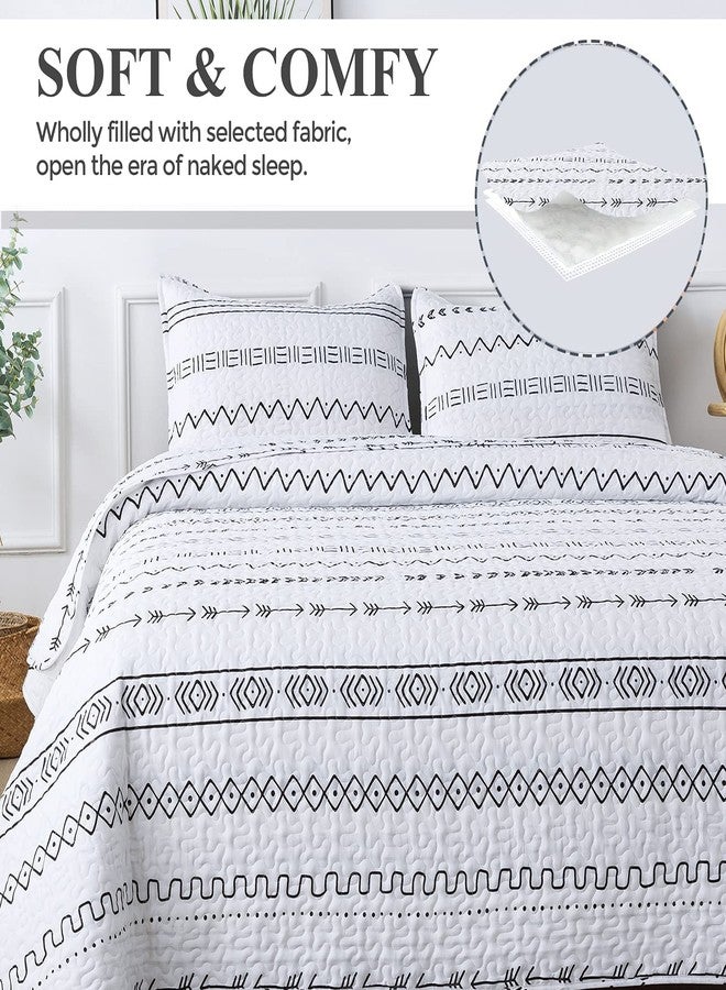 Andency White Quilt Set Oversized King (118x120 Inch), 3 Pieces(1 Striped Triangle Printed Quilt and 2 Pillowcases), Bohemian Summer Lightweight Reversible Microfiber Bedspread Coverlet Sets - Image 3