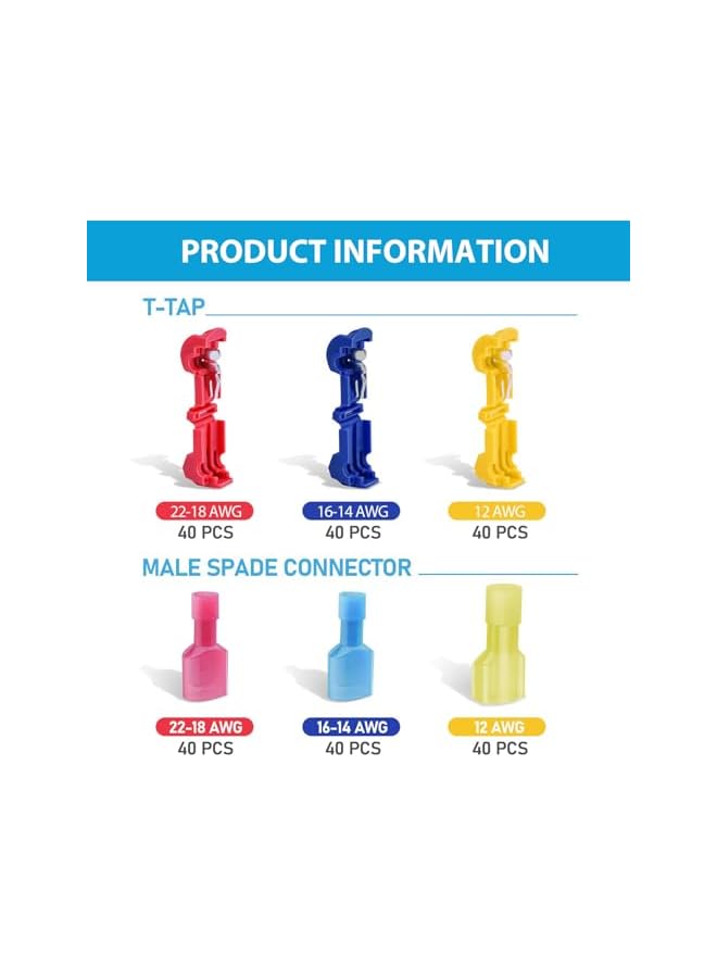 The Bros 240Pcs T Tap Wire Connectors, T Wire Quick Splice Connector, T Connectors for Wiring with Storage Case (120 Pairs) - Image 2