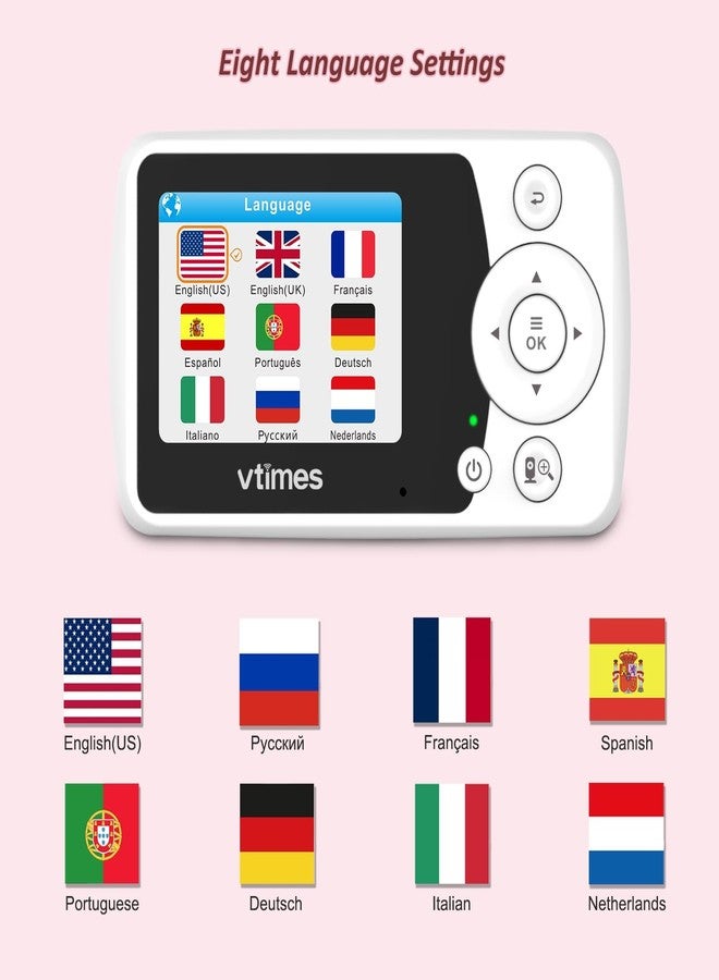 VTimes Baby Monitor with 2 Cameras, 2.4" LCD Screen Video Baby Monitor No WiFi Night Vision VOX Mode Alarm and 1000ft Range, Peace of Mind for New Parents - Image 5