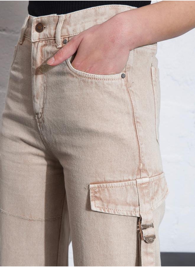 SASSAFRAS Zipper Pocket Cargo Straight Jeans by Styli  - Image 4
