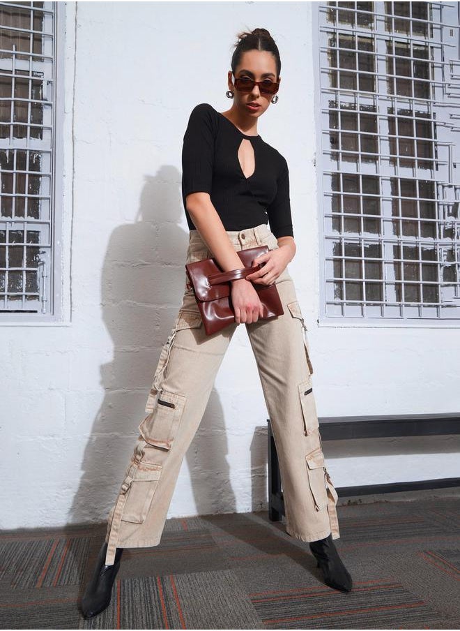 SASSAFRAS Zipper Pocket Cargo Straight Jeans by Styli  - Image 2