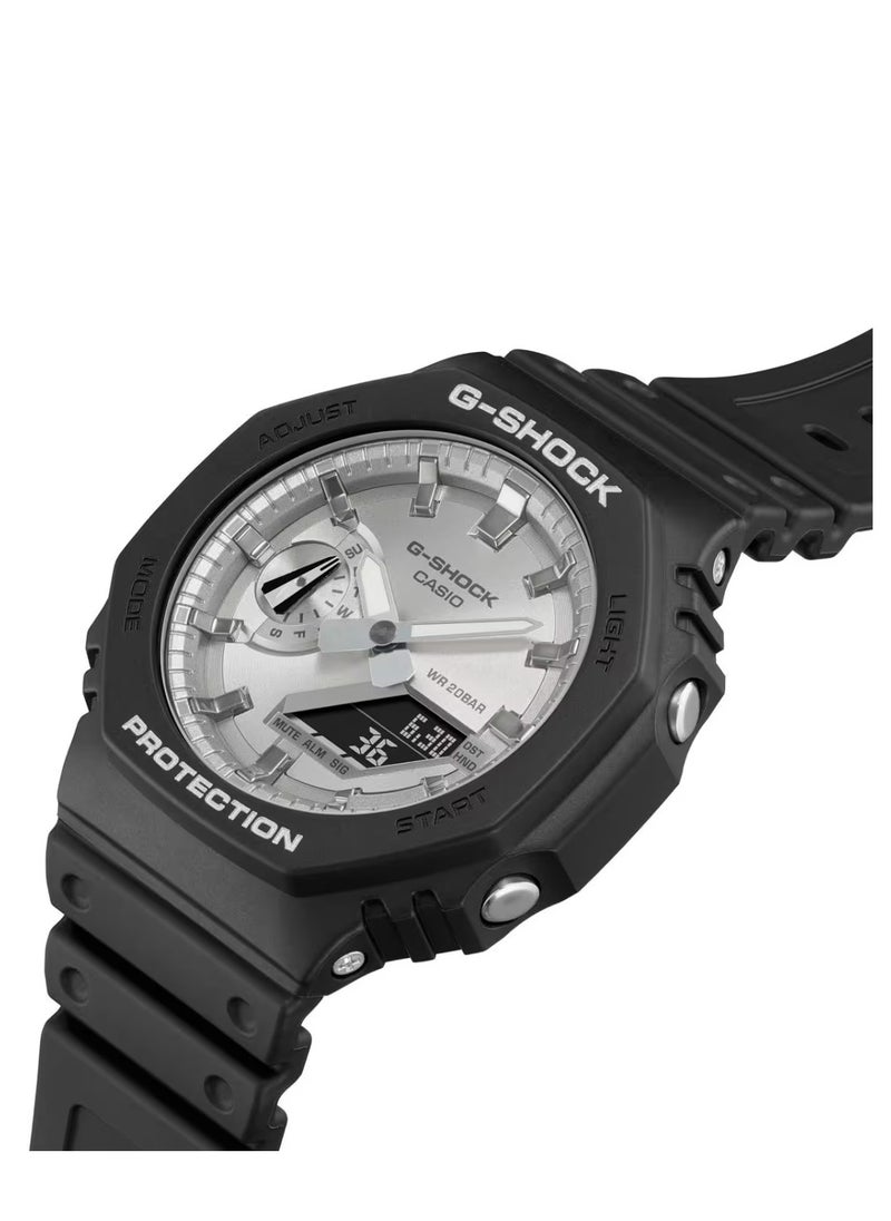 كاسيو جي شوك GA-2100SB-1A الفضة الراتنج الأسود التناظرية الرقمية ووتش ماتي للرجال  - Image 4
