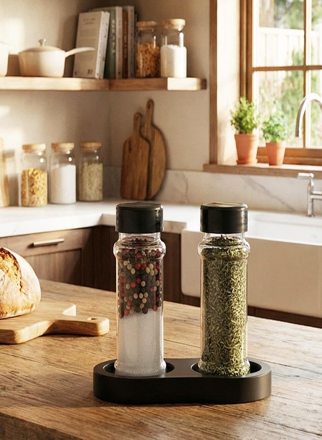 Aeaocvo Salt and Pepper Tray, Black Wooden Salt and Pepper Holder, Fits Many Mills & Shakers, Grinder Accessories - Image 5