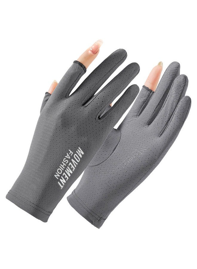 1 Pair Summer Sun Protection Gloves, Women's Driving Gloves, UV Protection Gloves, Grey - Image 1