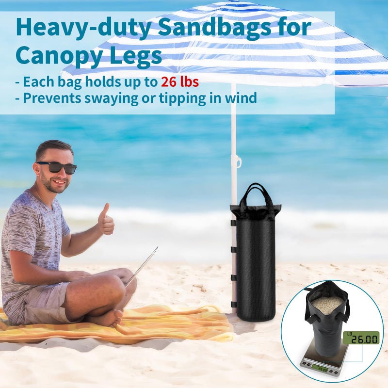 PEASUG 4 Sand Bags for Weight, Heavy Duty Sandbags for Canopy Legs, Extra Large Pop Up Tent Weights, Canopy Weight Bags for Gazebo, Outdoor Sun Shelter, Umbrella - Black, 6"Ã—20", Without Sand - Image 5