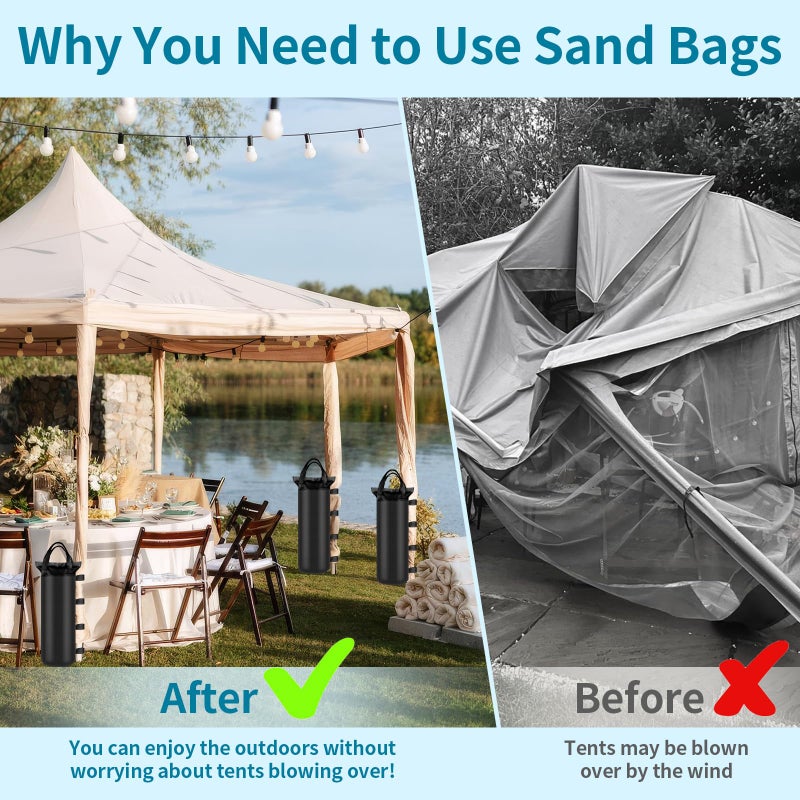 PEASUG 4 Sand Bags for Weight, Heavy Duty Sandbags for Canopy Legs, Extra Large Pop Up Tent Weights, Canopy Weight Bags for Gazebo, Outdoor Sun Shelter, Umbrella - Black, 6"Ã—20", Without Sand - Image 4