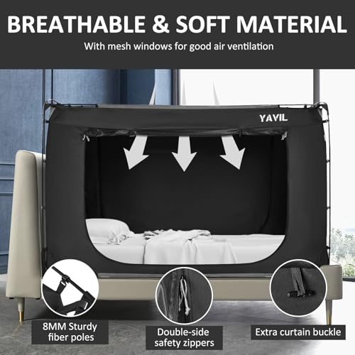 YAVIL Bed Tent Bed Canopy Full Size, Portable Sleeping Tents Dream Tents Indoor for Kids and Adult, Blackout 93% Breathable Privacy Space on Bed with Three Doors (Mattress Not Included) - Image 3