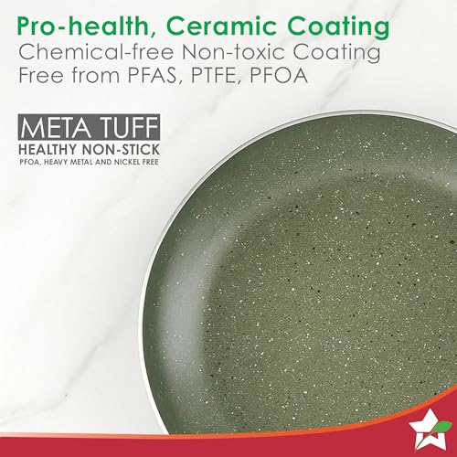 Wonderchef Valencia Non-Stick Cookware 4 Pc. Set | Kadhai with Lid 24 cm, Fry Pan 24 cm, Dosa Tawa 28 cm | Pure Grade Aluminium | PFOA Free | 2-Yr Warranty | Olive Green - Image 4